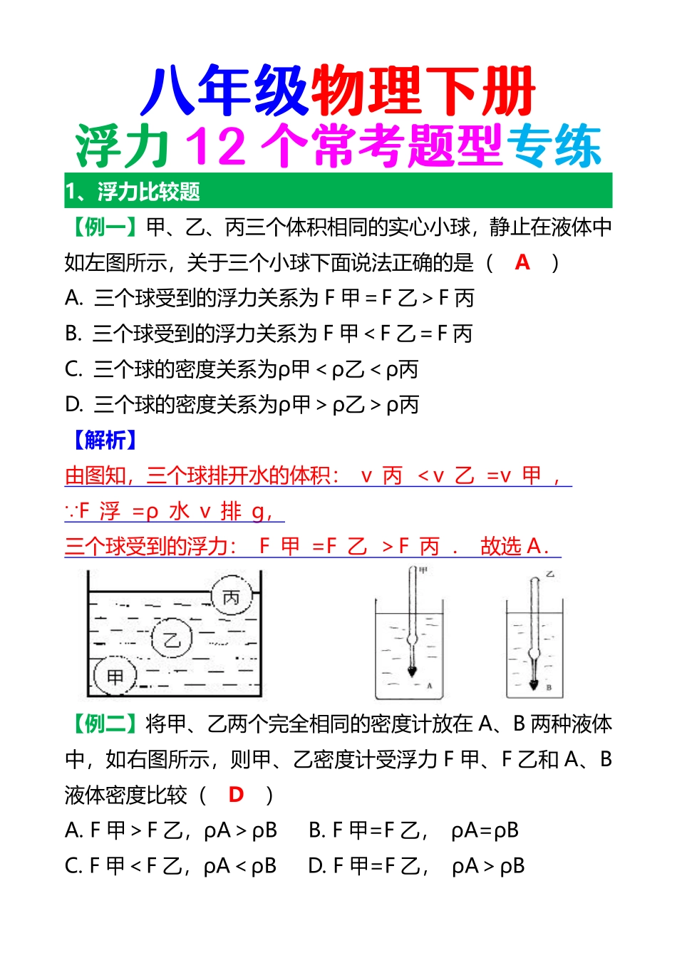 【0430】八年级物理下册【浮力】12个常考题型_八年级下册_八年级物理下册.pdf_第1页