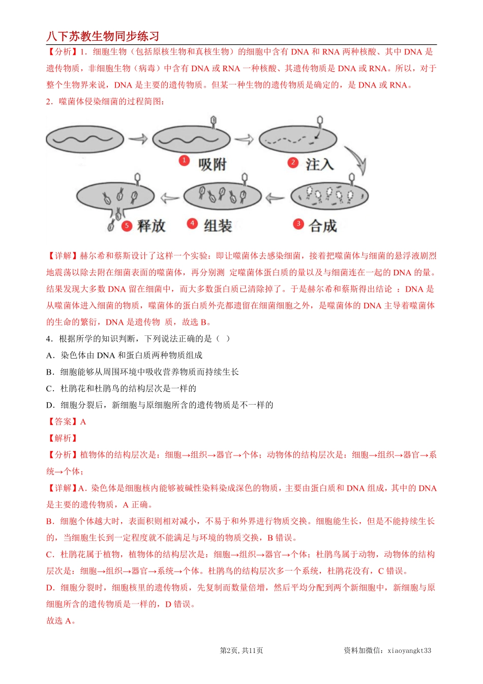 【苏教生物】8.22.1 DNA是主要的遗传物质--同步练习（解析版）_八年级下册_八年级下册生物.pdf_第2页