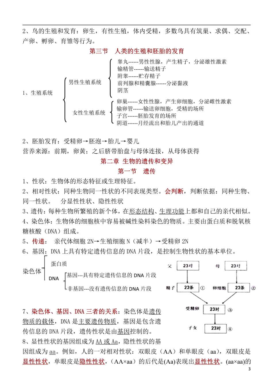 冀少版八年级下册生物知识点总结_八年级下册_八年级下册生物.pdf_第3页