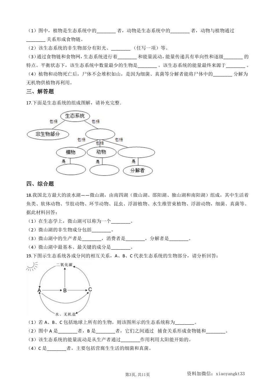 【冀教生物】 7.2.1生态系统的组成和影响--同步练习_八年级下册_八年级下册生物.pdf_第3页