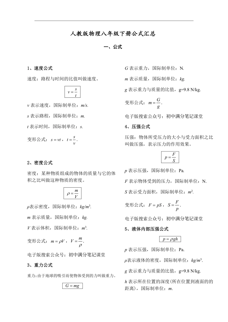 人教版物理八年级下册公式总结_八年级下册_八年级物理下册.pdf_第1页