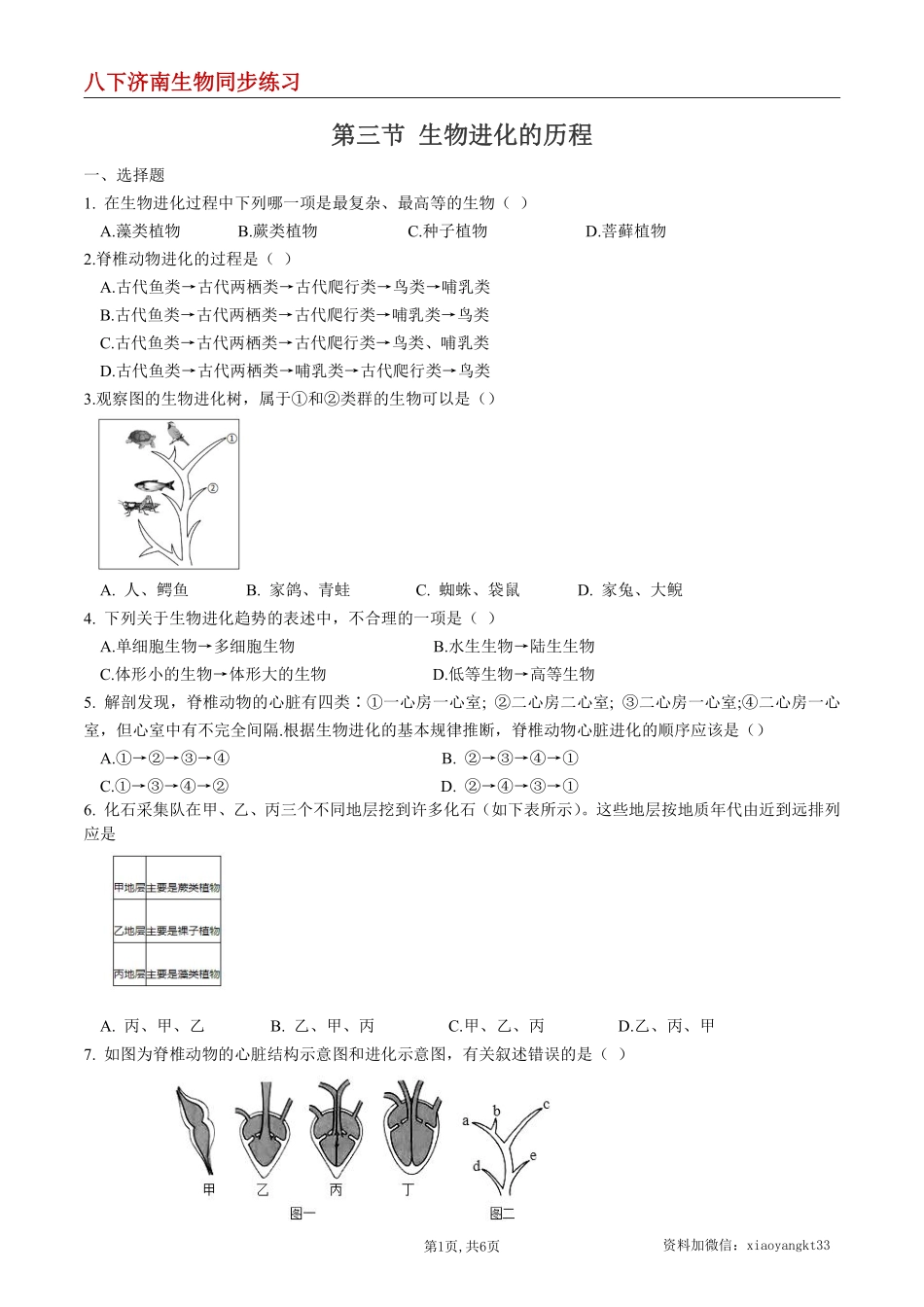 【济南生物】5.1.3 生物进化的历程--同步练习（原卷版）_八年级下册_八年级下册生物.pdf_第1页