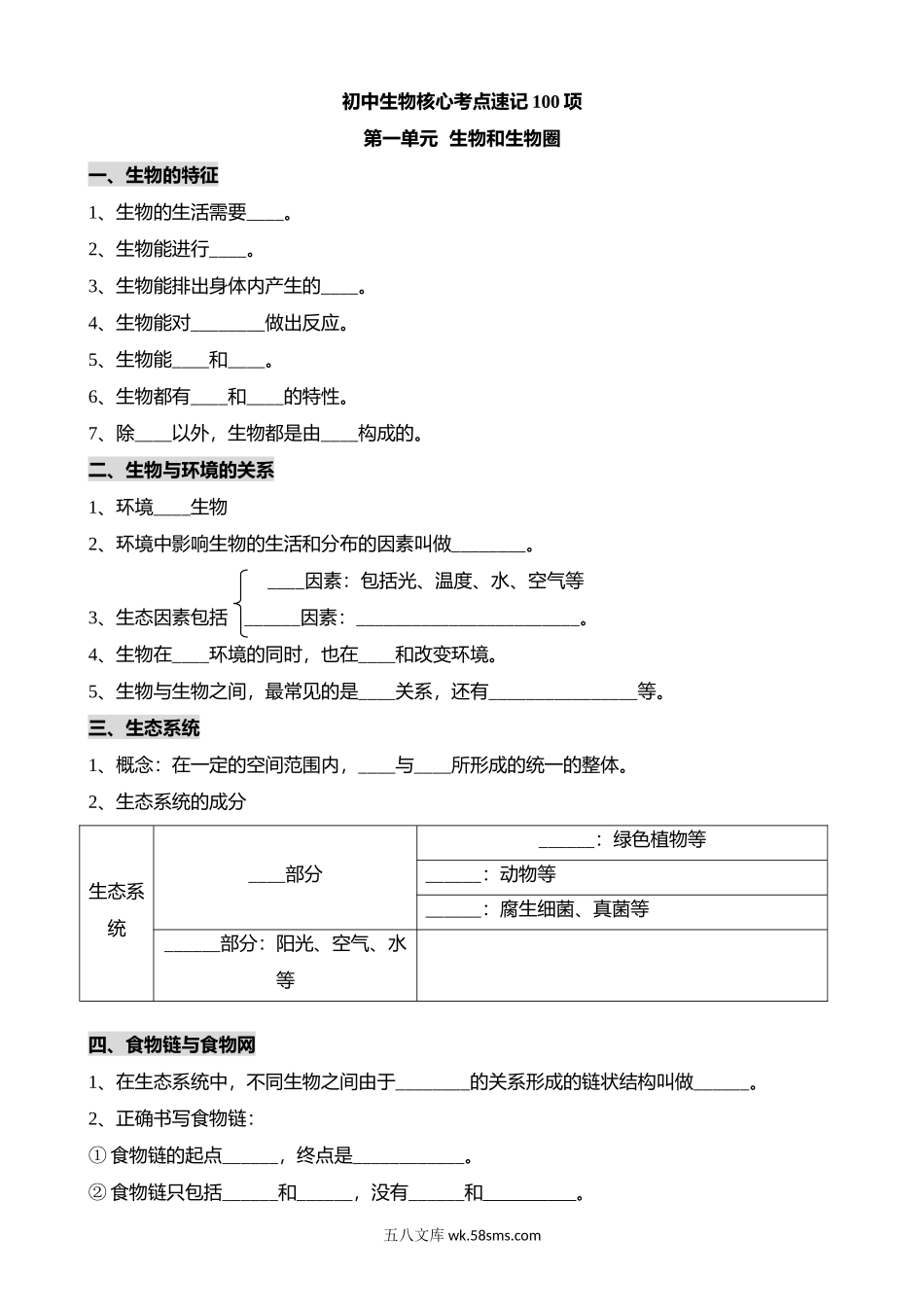 默写-初中生物核心考点速记100项_八年级下册生物.docx_第1页