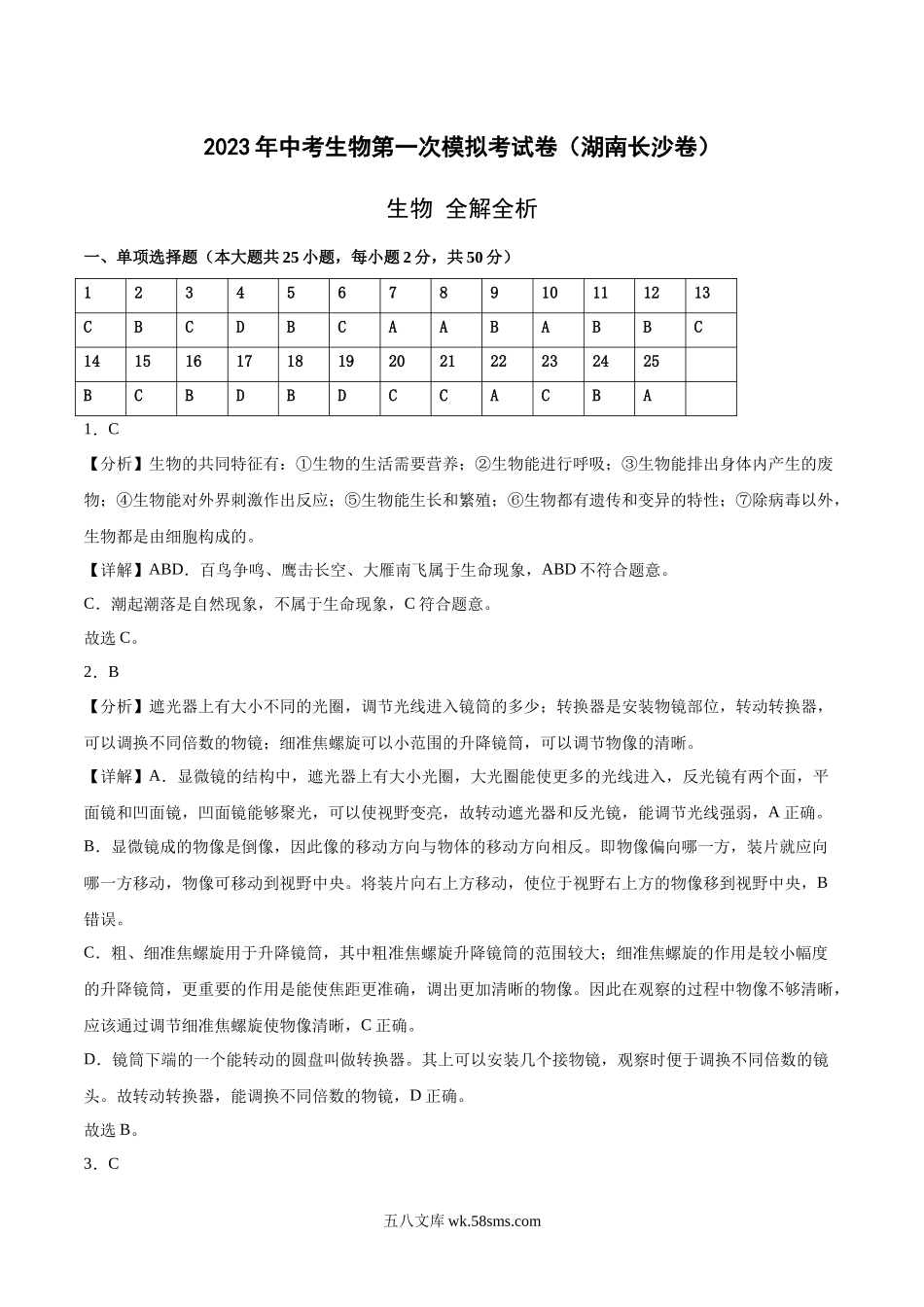 长沙卷（全解全析）_八年级下册生物.docx_第1页