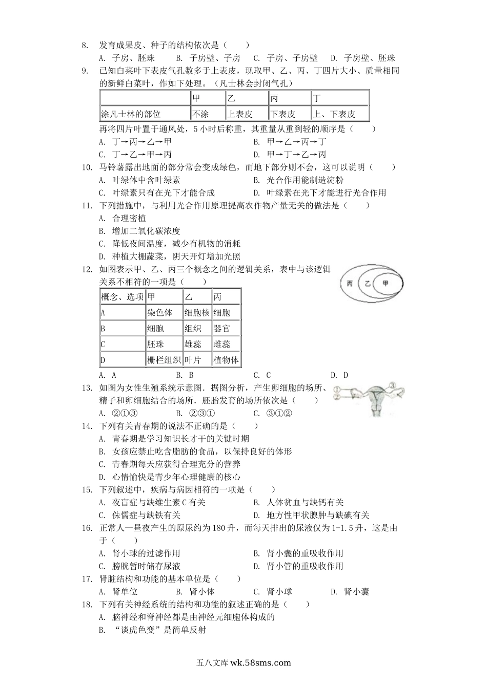 湖南省永州市2019年中考生物一模试卷（含解析）_八年级下册生物.docx_第2页