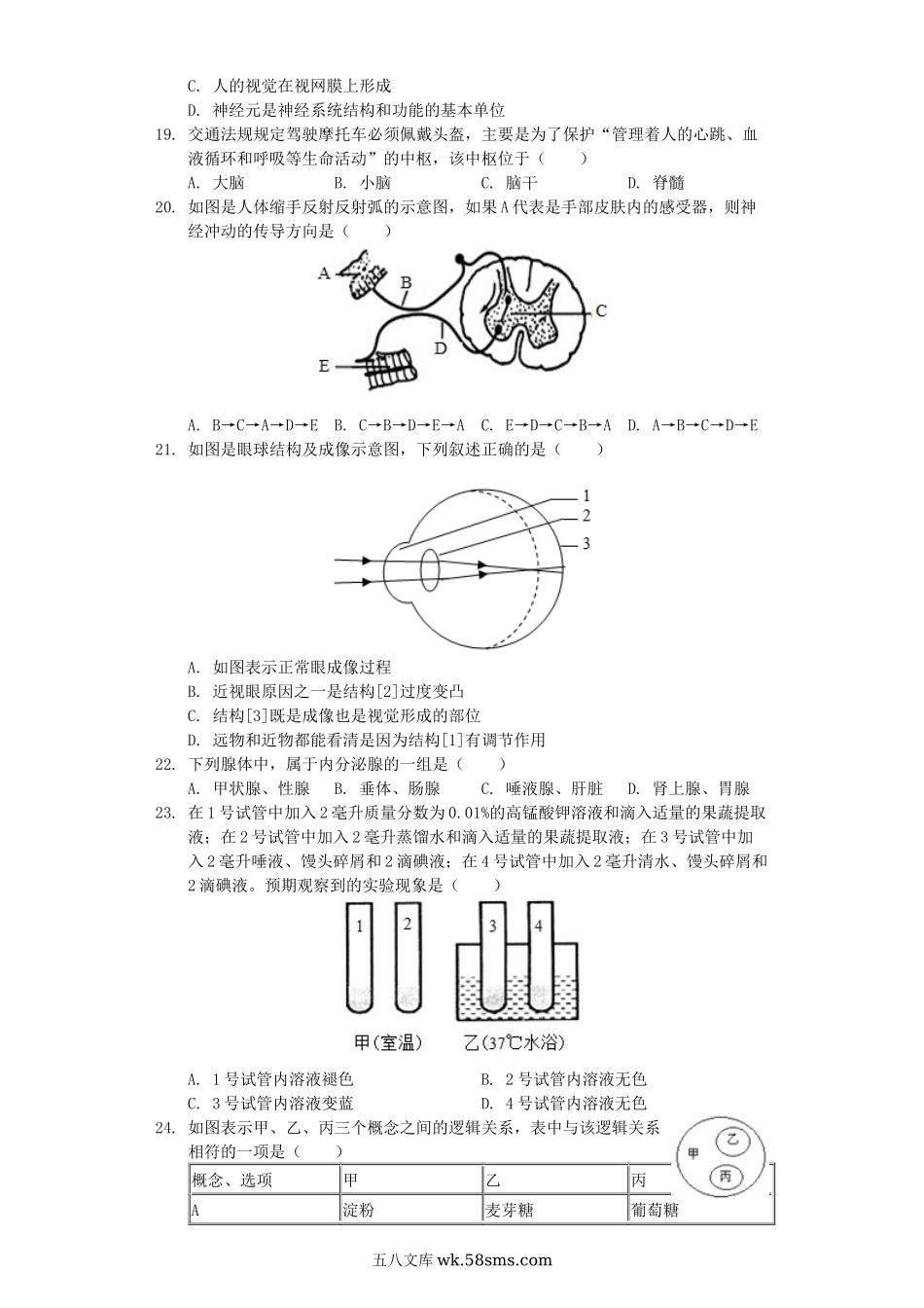 湖南省永州市2019年中考生物一模试卷（含解析）_八年级下册生物.docx_第3页