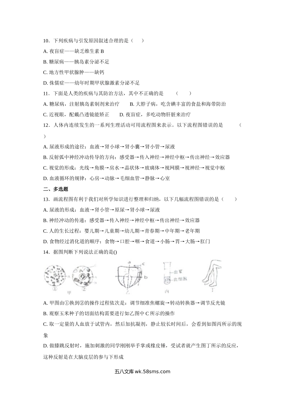 中考生物会考复习专项训练15：人体生命活动的调节（基础版，含详解）_八年级下册生物.docx_第3页