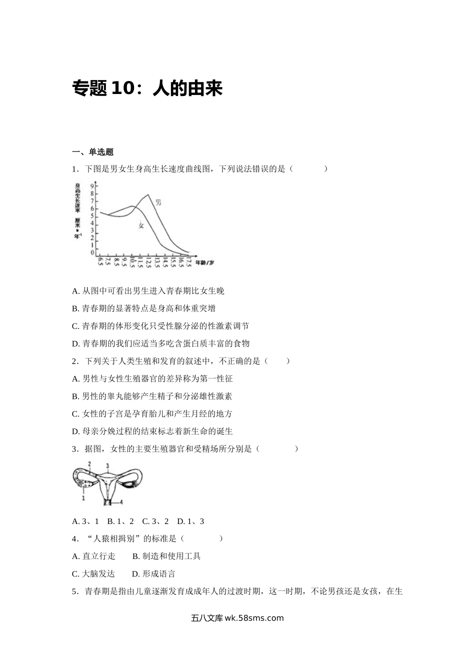 中考生物会考复习专项训练10：人的由来（解析版）_八年级下册生物.docx_第1页