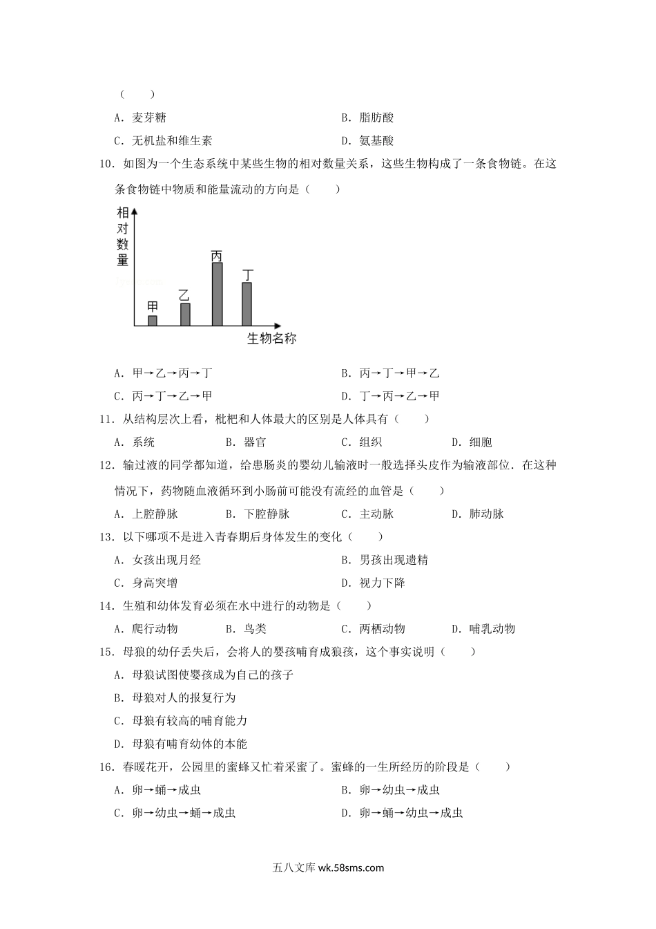 湖南省邵阳市大祥区2019年中考生物仿真试卷（四）_八年级下册生物.doc_第2页