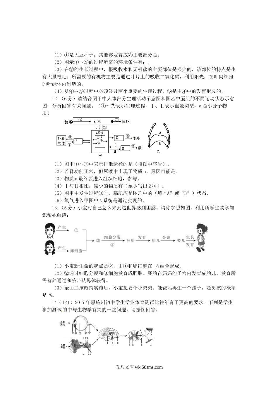 湖北省恩施市2019中考生物仿真模拟试题1_八年级下册生物.docx_第3页