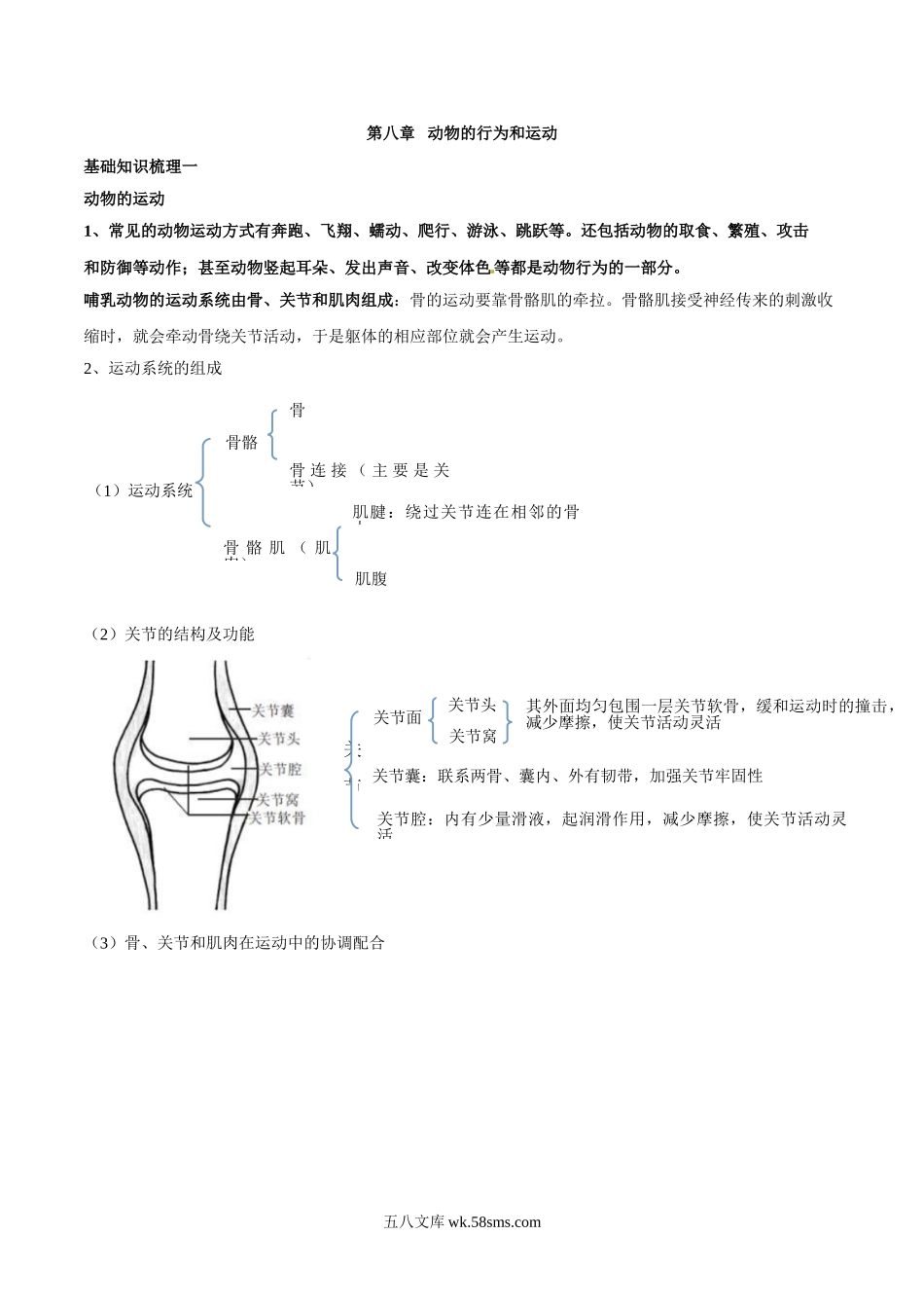 专题八 动物的行为和运动-2023年中考生物核心考点必背合集_八年级下册生物.doc_第1页