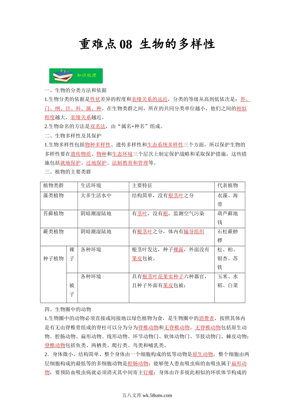 重难点08 生物的多样性 -2023年中考生物【热点·重点·难点】专练（全国通用）（解析版）_八年级下册生物.docx_第1页