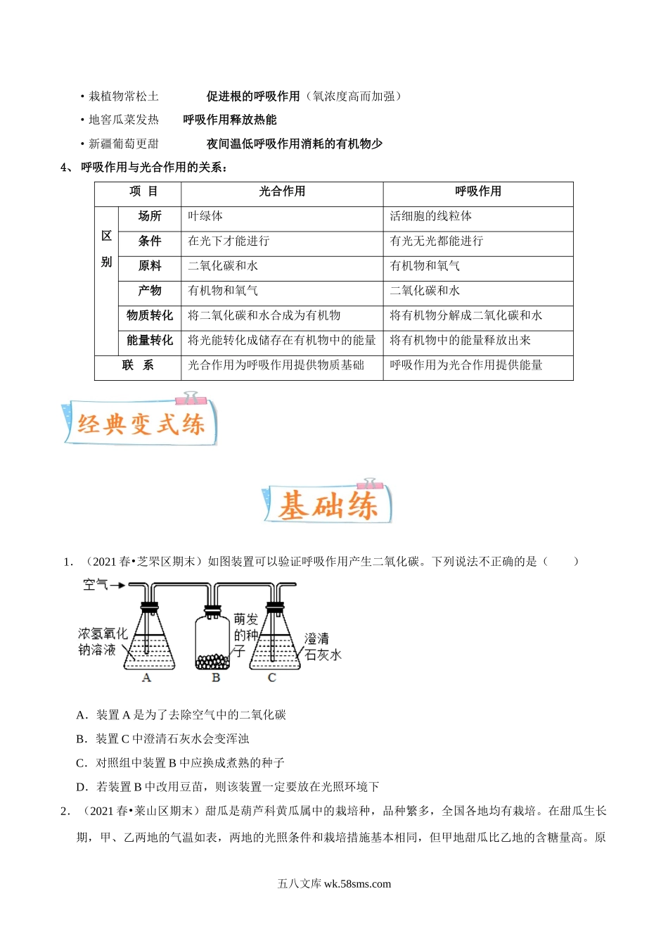 考点09 绿色植物的呼吸作用-备战2022年中考生物一轮复习考点微专题(31157756)_八年级下册生物.doc_第3页