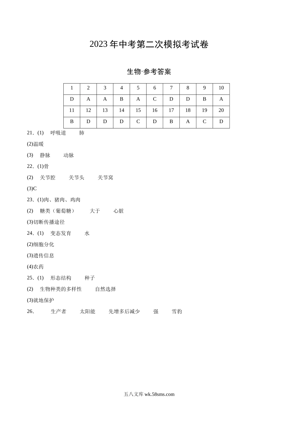 生物（甘肃卷）（参考答案）_八年级下册生物.docx_第1页