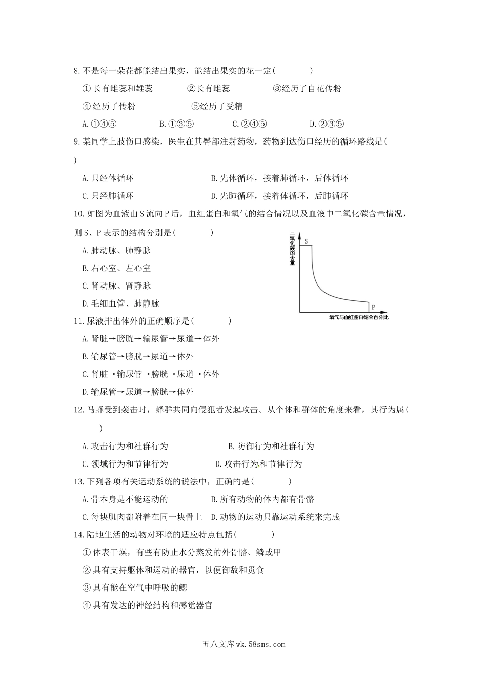 福建省泉州市2019年中考生物模拟题_八年级下册生物.docx_第2页