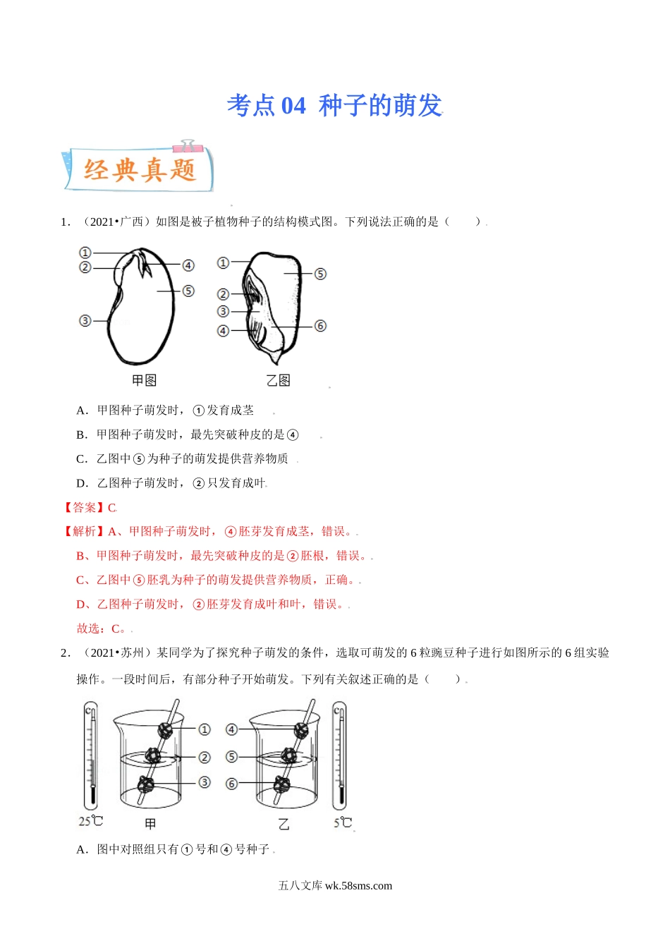 考点04 种子的萌发-备战2022年中考生物一轮复习考点微专题(30738739)_八年级下册生物.doc_第1页