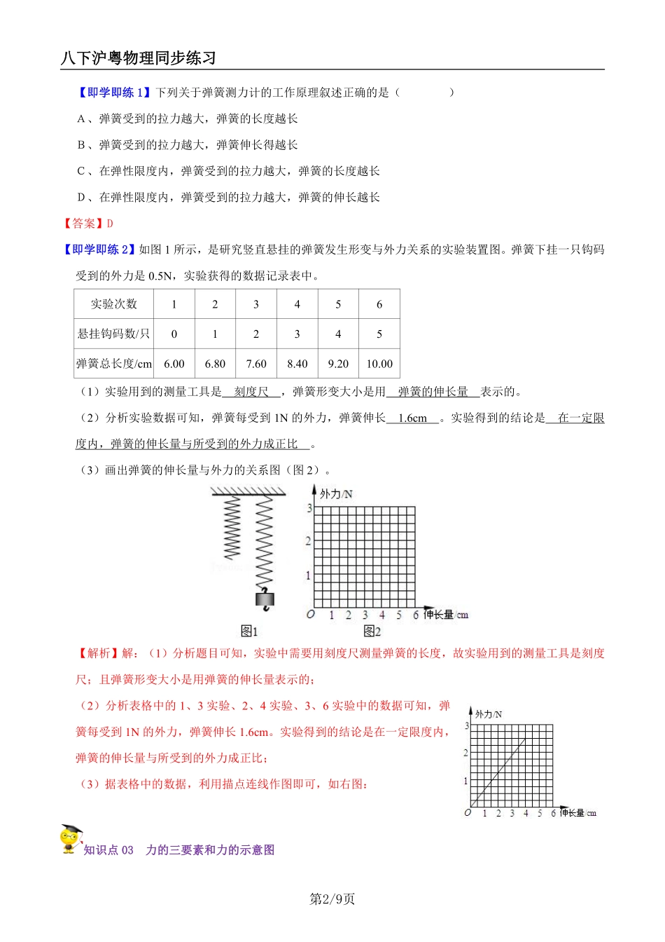 【沪粤物理】6.2怎样测量和表示力（教师版）--同步精品讲义_八年级下册_八年级物理下册.pdf_第2页