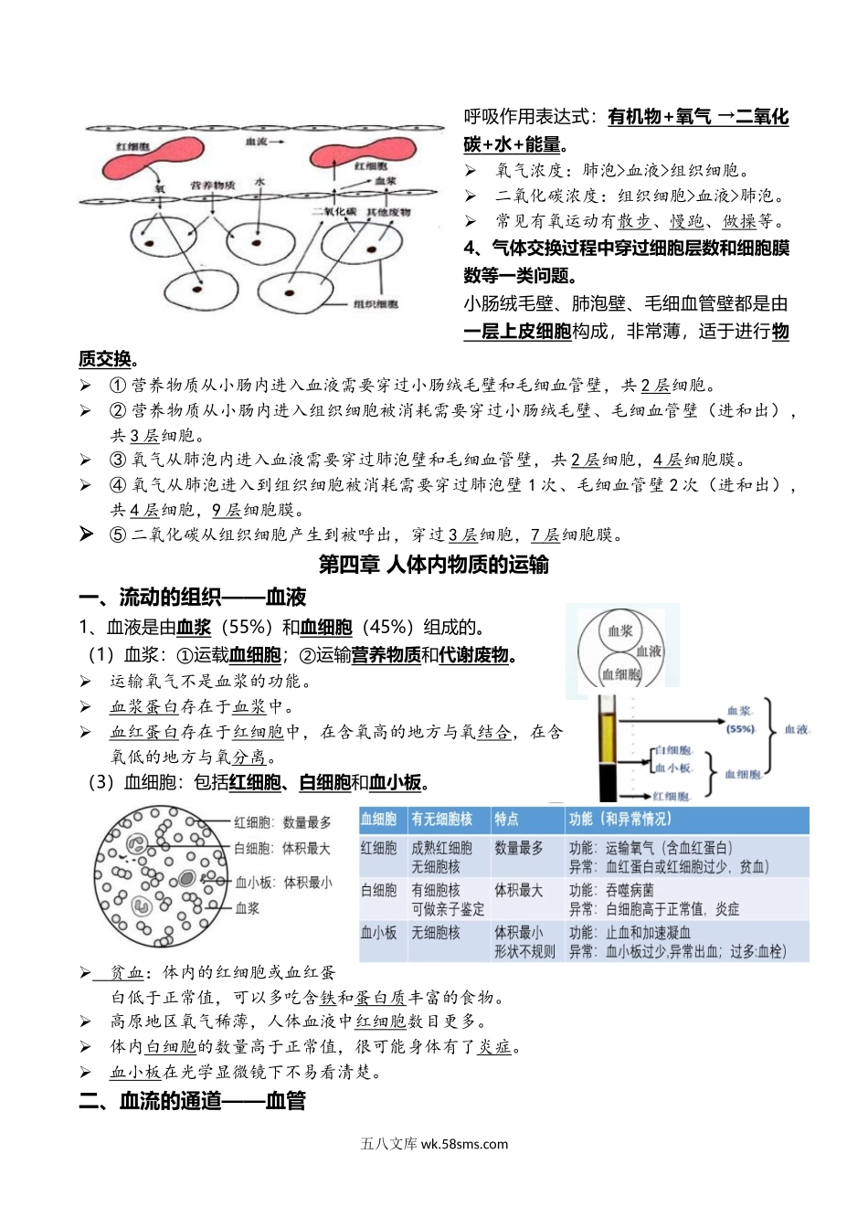 07+人体的呼吸+人体内物质的运输-2022年中考生物一轮复习核心考点必背知识清单_八年级下册生物.docx_第3页