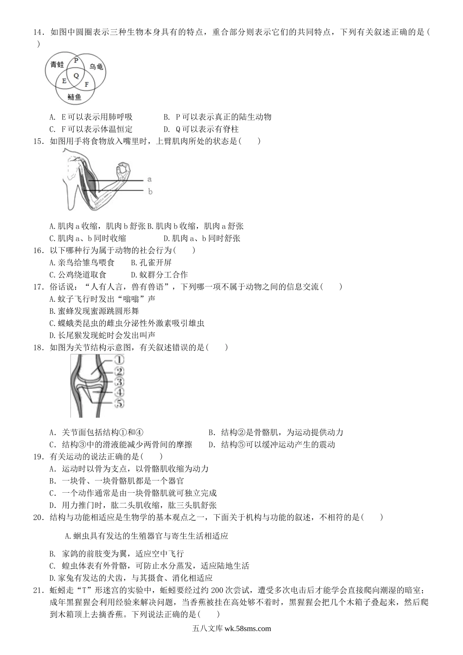 人教版八年级上册生物期中试卷1_八年级下册生物.doc_第2页