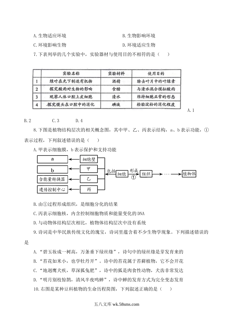 山东省泰安市2019中考生物模拟冲刺试卷_八年级下册生物.doc_第3页