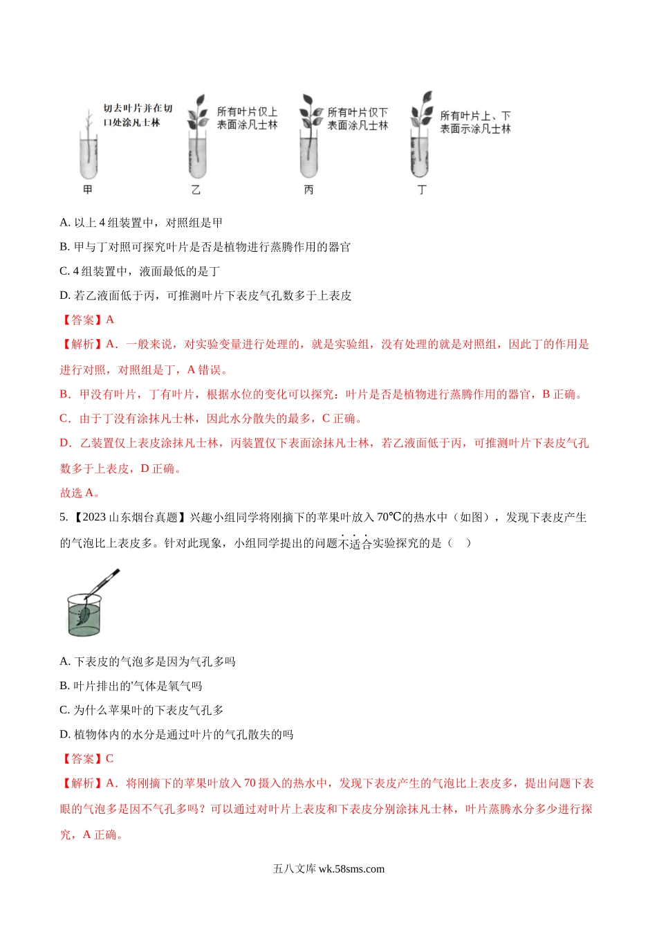 专题05  绿色植物的蒸腾作用、光合作用和呼吸作用-2023年中考生物真题分项汇编（全国通用） （第1期）（解析版）_八年级下册生物.docx_第3页