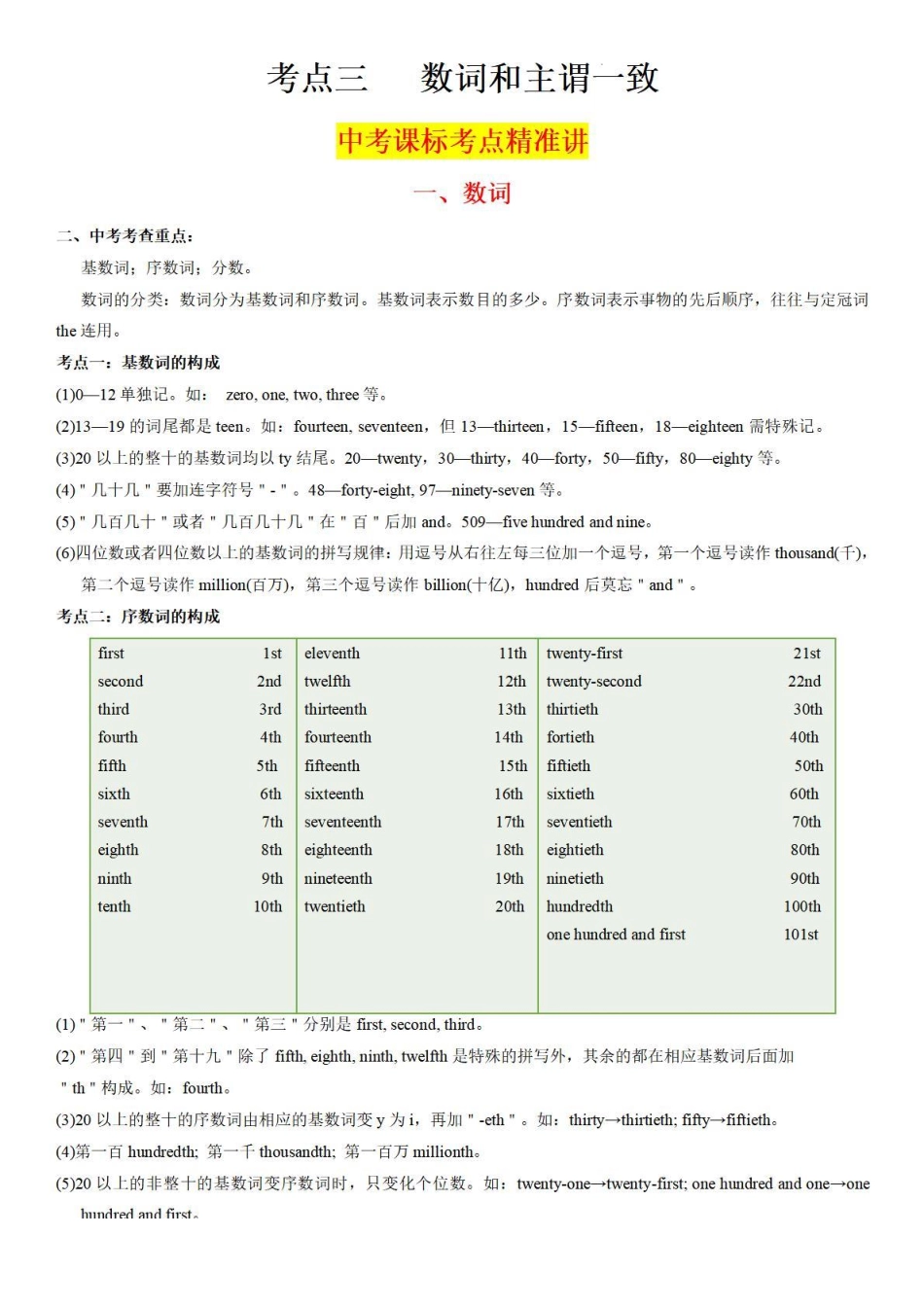 考点03 数词和主谓语一致 -备战中考英语语法分类精讲经典真题专练（通用版）-_八年级下册_八年级英语下册.pdf_第1页