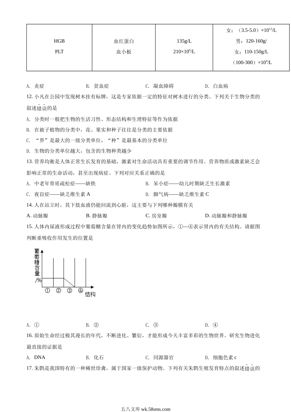 精品解析：2022年四川省广安市中考生物真题（原卷版）_八年级下册生物.docx_第3页