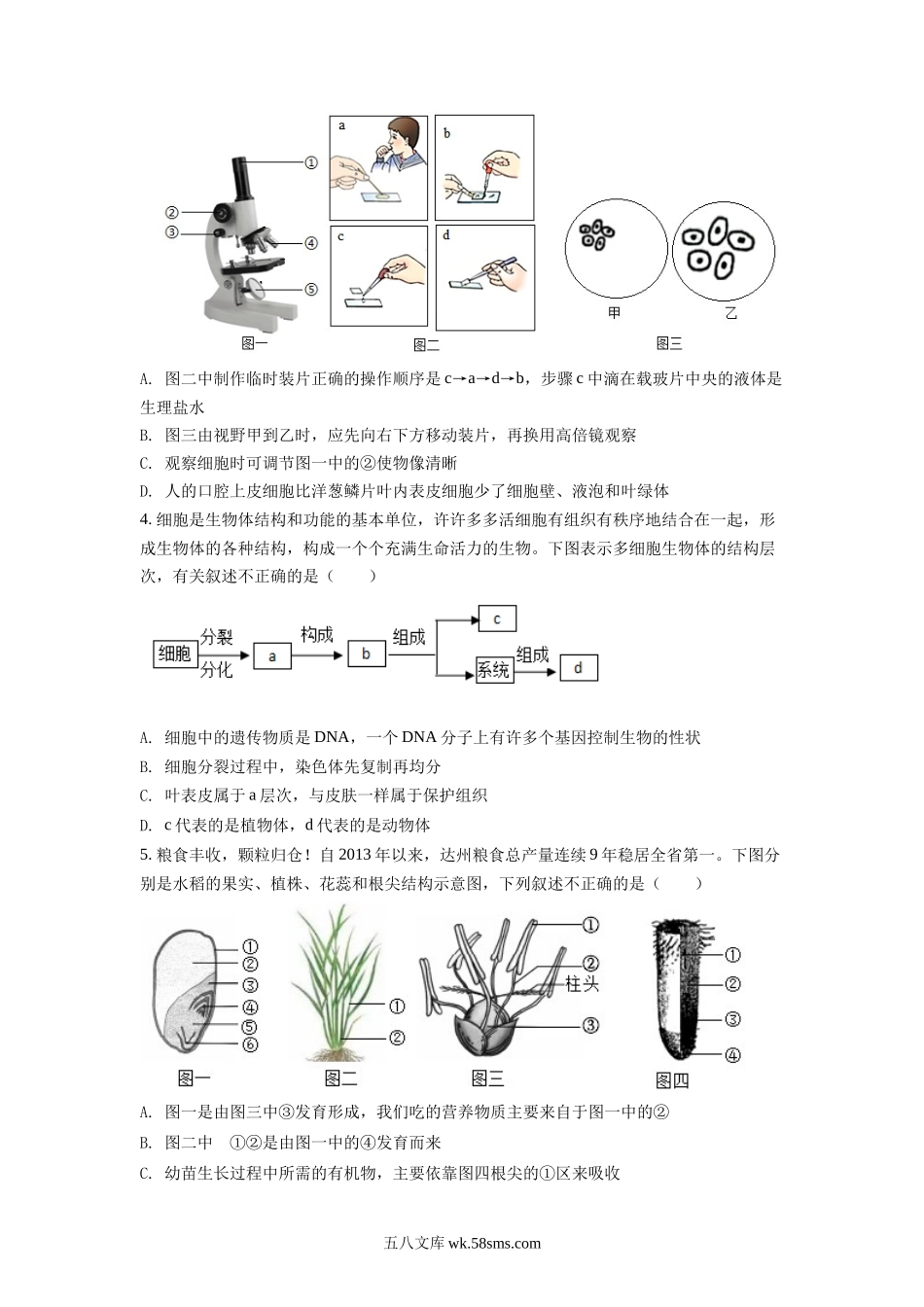 精品解析：2022年四川省达州市中考生物真题（原卷版）_八年级下册生物.docx_第2页