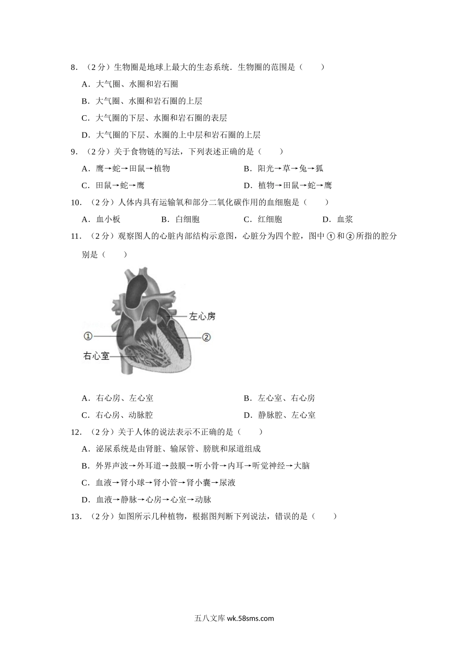 苏教版八年级下册生物期中试卷1_八年级下册生物.doc_第2页