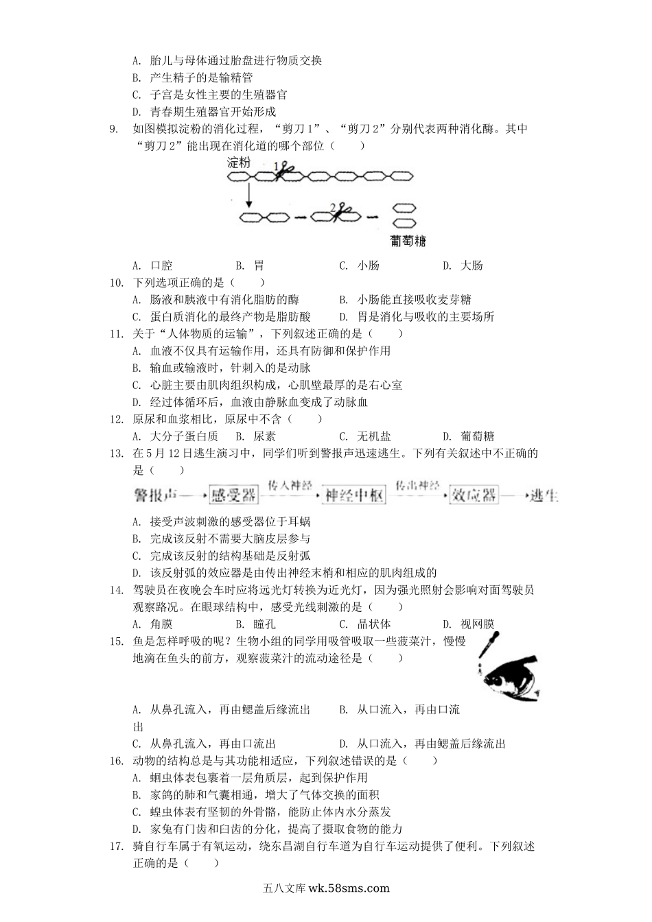 山东省聊城市东昌府区2019年中考生物一模试卷（含解析）_八年级下册生物.docx_第2页