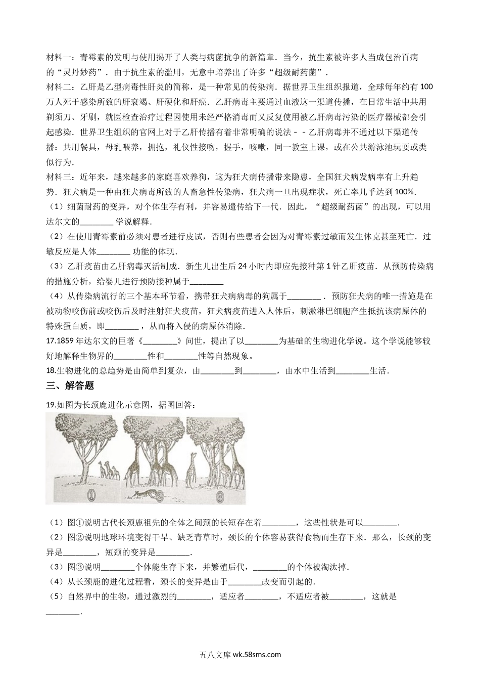 冀教版八下生物跟踪训练-6.3生命的起源和进化（解析版）_八年级下册生物.docx_第3页