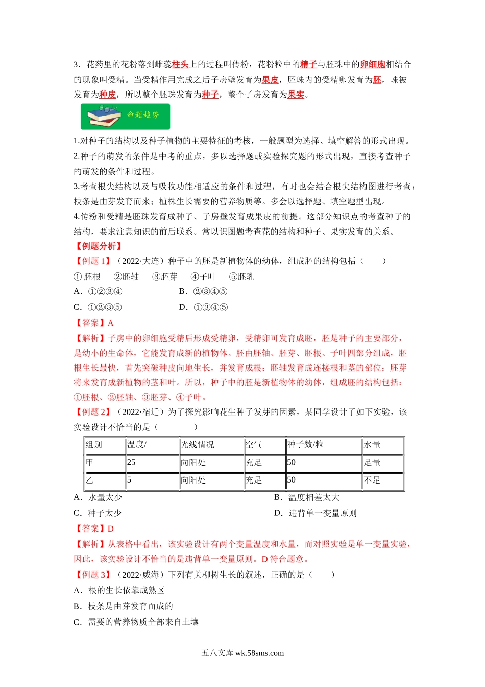 重难点04 生物圈中的绿色植物（二）-2023年中考生物【热点·重点·难点】专练（全国通用）（解析版）_八年级下册生物 (1).docx_第2页