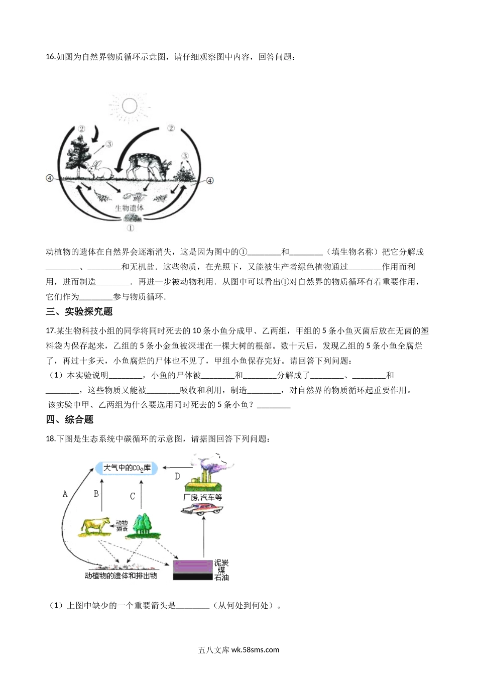 济南版八年级下册生物-6.2.3能量流动和物质循环-同步测试_八年级下册生物.docx_第3页