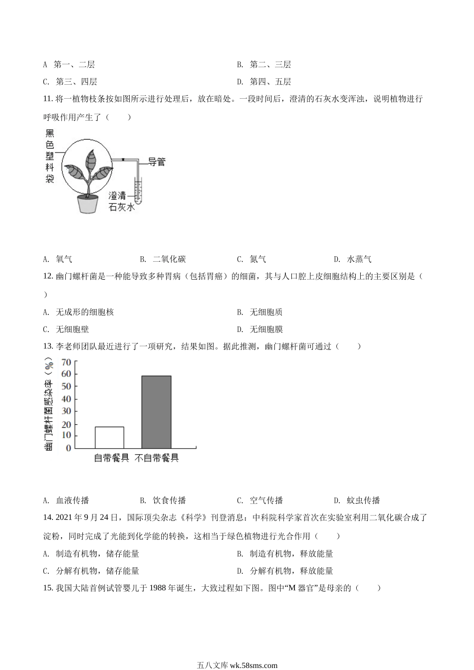 精品解析：2022年山西省晋中市中考生物真题（原卷版）_八年级下册生物.docx_第3页