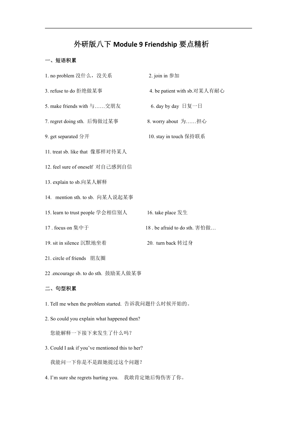 外研版英语八年级下册 Module 9  Friendship 单元要点精析_八年级下册_八年级英语下册.pdf_第1页