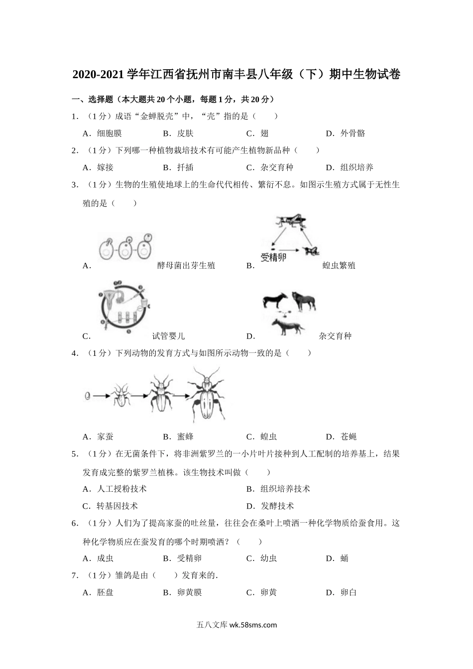 10.八年级（下）期中生物试卷_八年级下册生物.doc_第1页