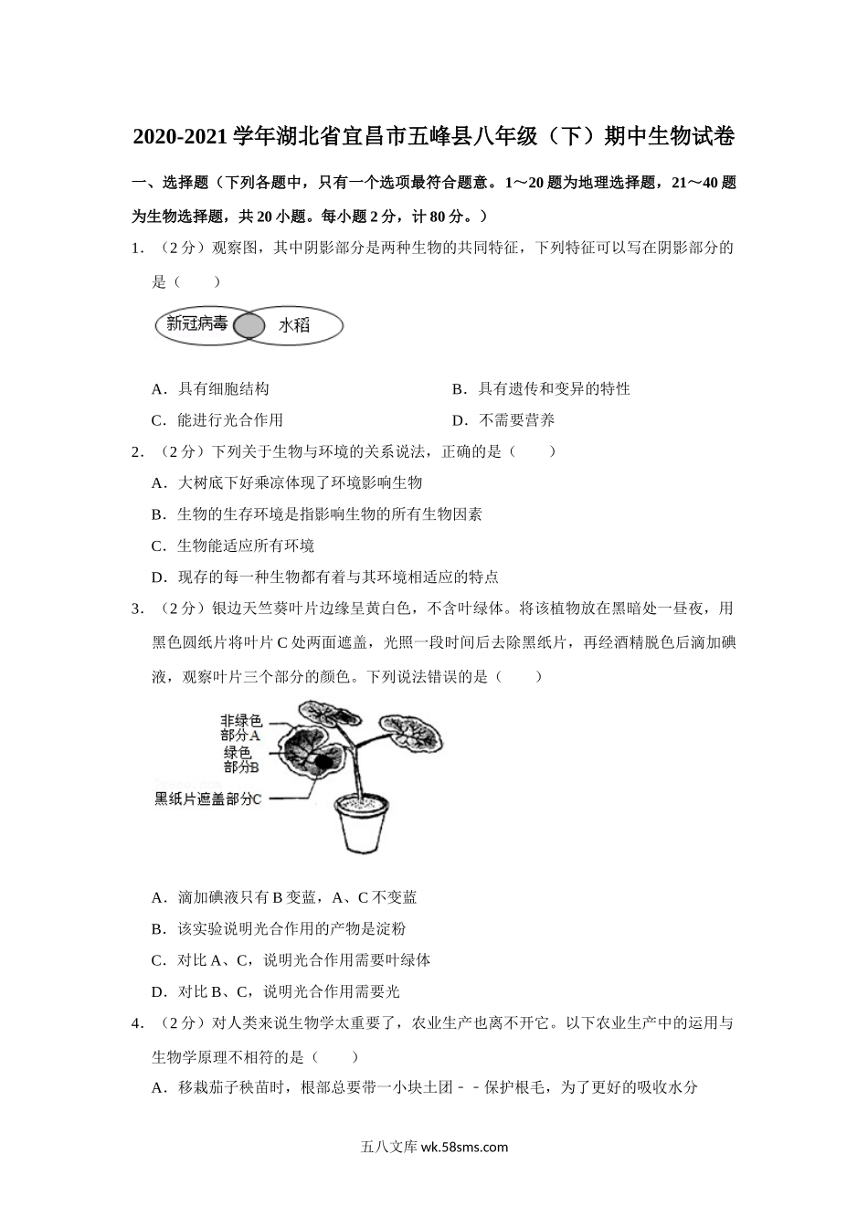 06.八年级（下）期中生物试卷_八年级下册生物.doc_第1页