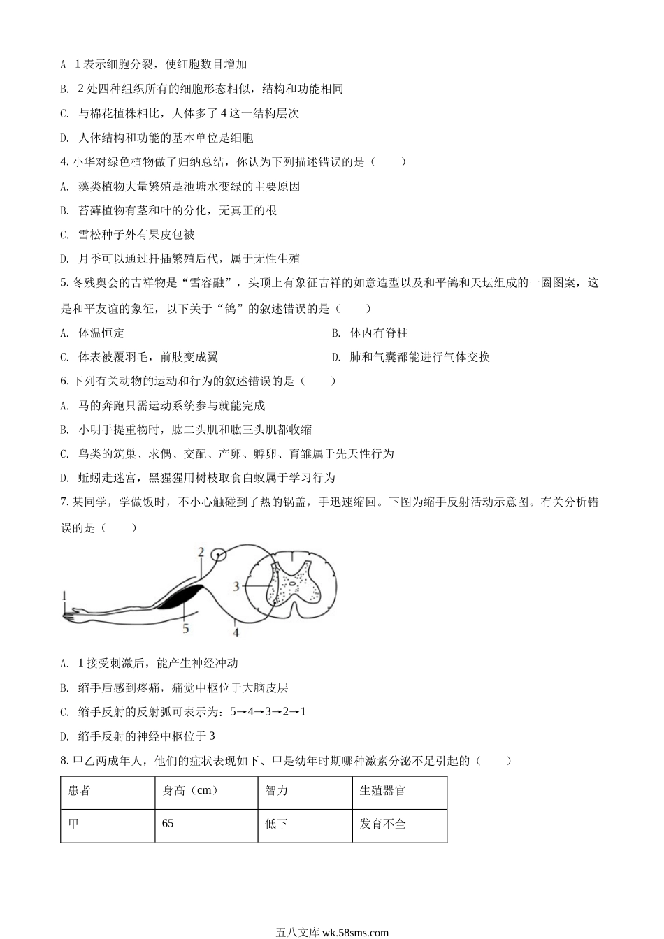 精品解析：2022年山东省菏泽市中考生物真题（原卷版）_八年级下册生物.docx_第2页