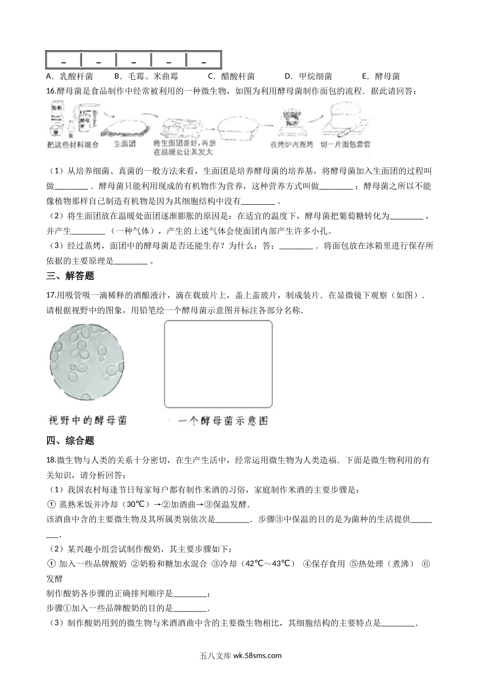 北师大版八年级下册生物当堂练习-25.1发酵技术_八年级下册生物.docx_第3页