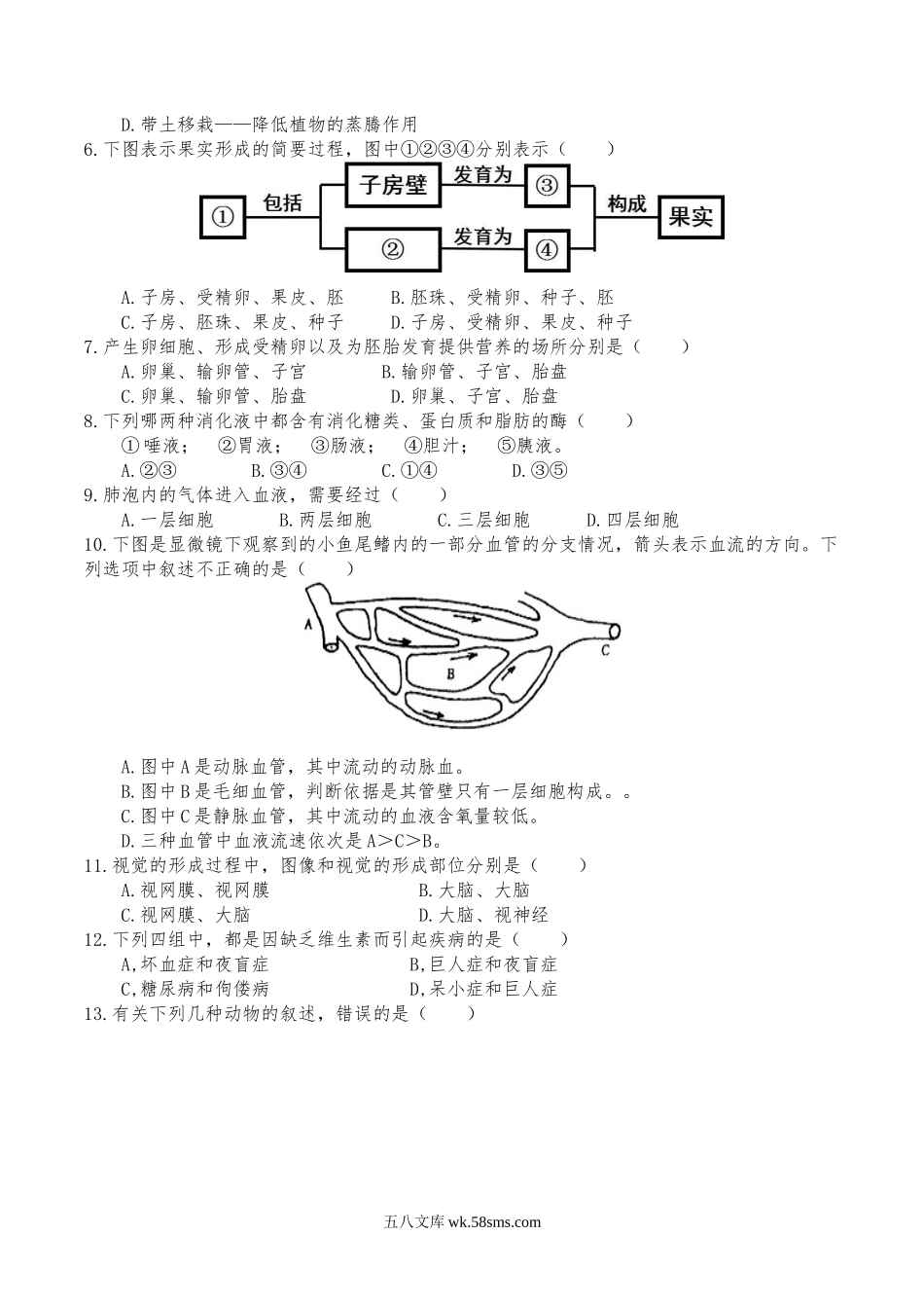 武汉卷【考试版】_八年级下册生物.docx_第2页