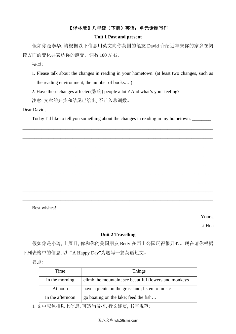 【译林】八下英语单元话题作文_八年级英语下册.docx_第1页