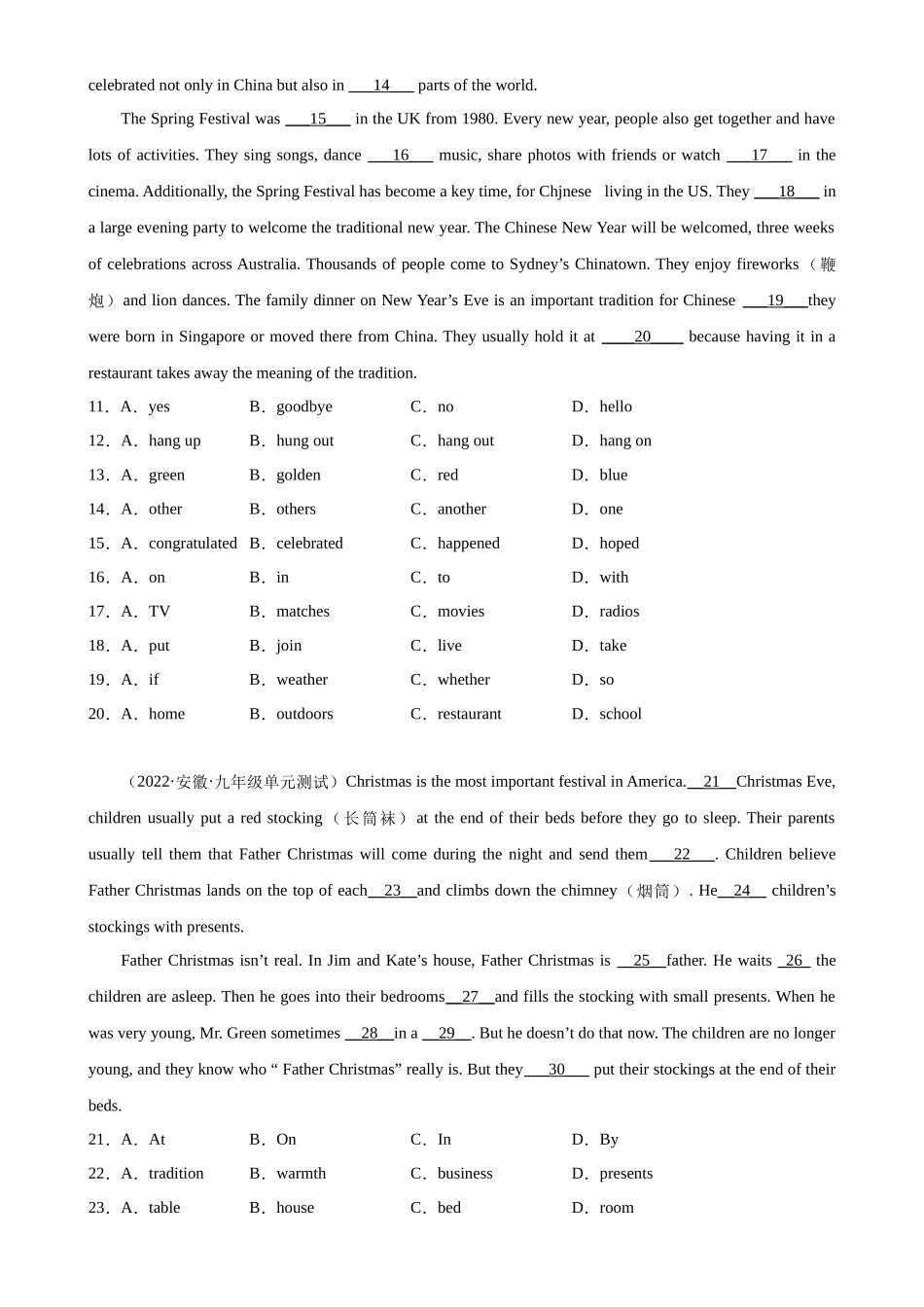 Unit 2 单元话题完形填空精练-2022-2023学年九年级英语全一册单元重难点易错题精练（人教版）.docx_第2页