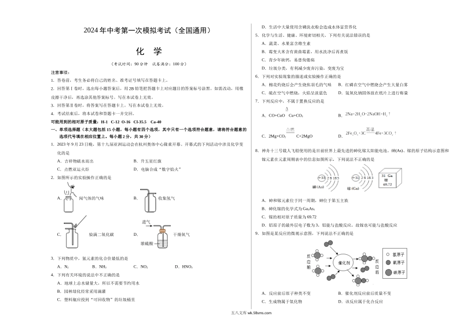 化学（全国通用）（考试版A3）_九年级下册.docx_第1页