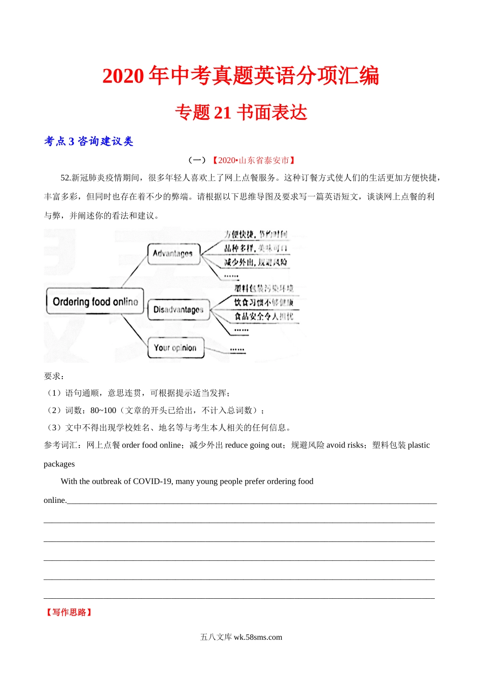 专题21 书面表达 考点3 咨询建议类（第01期）-2020年中考英语真题分项汇编（全国通用）（解析版）_九年级下册.doc_第1页