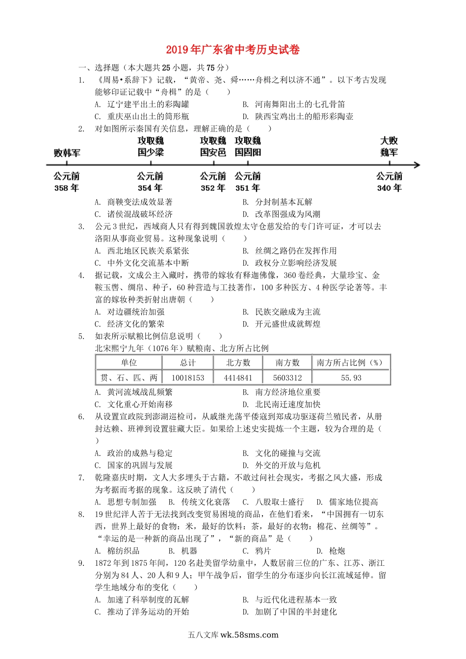 广东省2019年中考历史真题试题（含解析）_九年级下册.docx_第1页