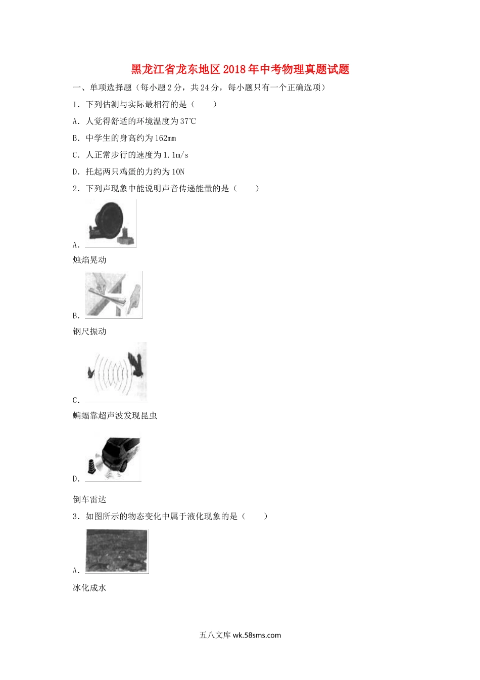 黑龙江省龙东地区2018年中考物理真题试题（含解析）_九年级下册.doc_第1页