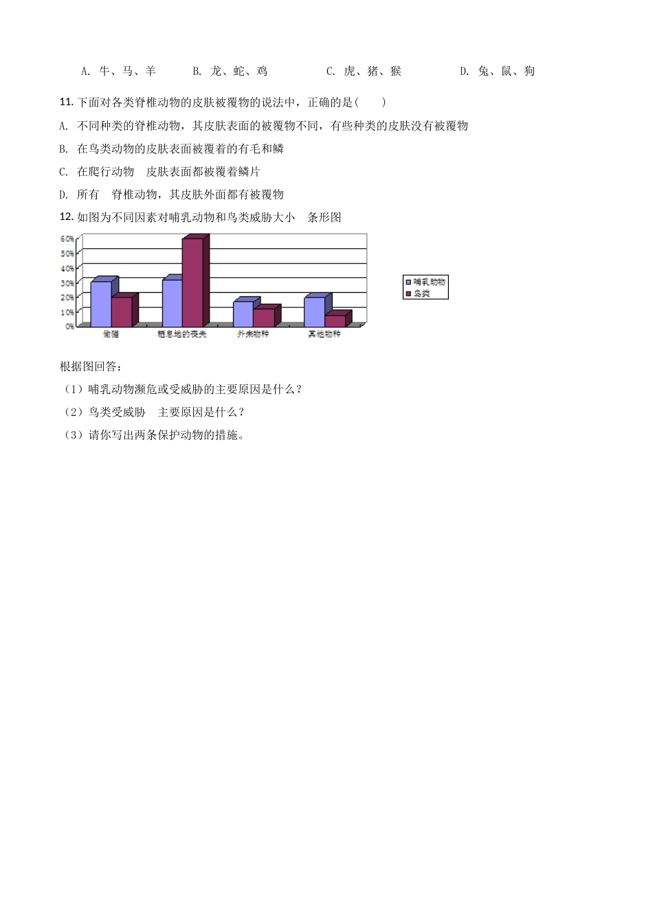 精品解析：七年级冀教版上册生物测试题：1.4.9 哺乳类（原卷版）.doc_第2页