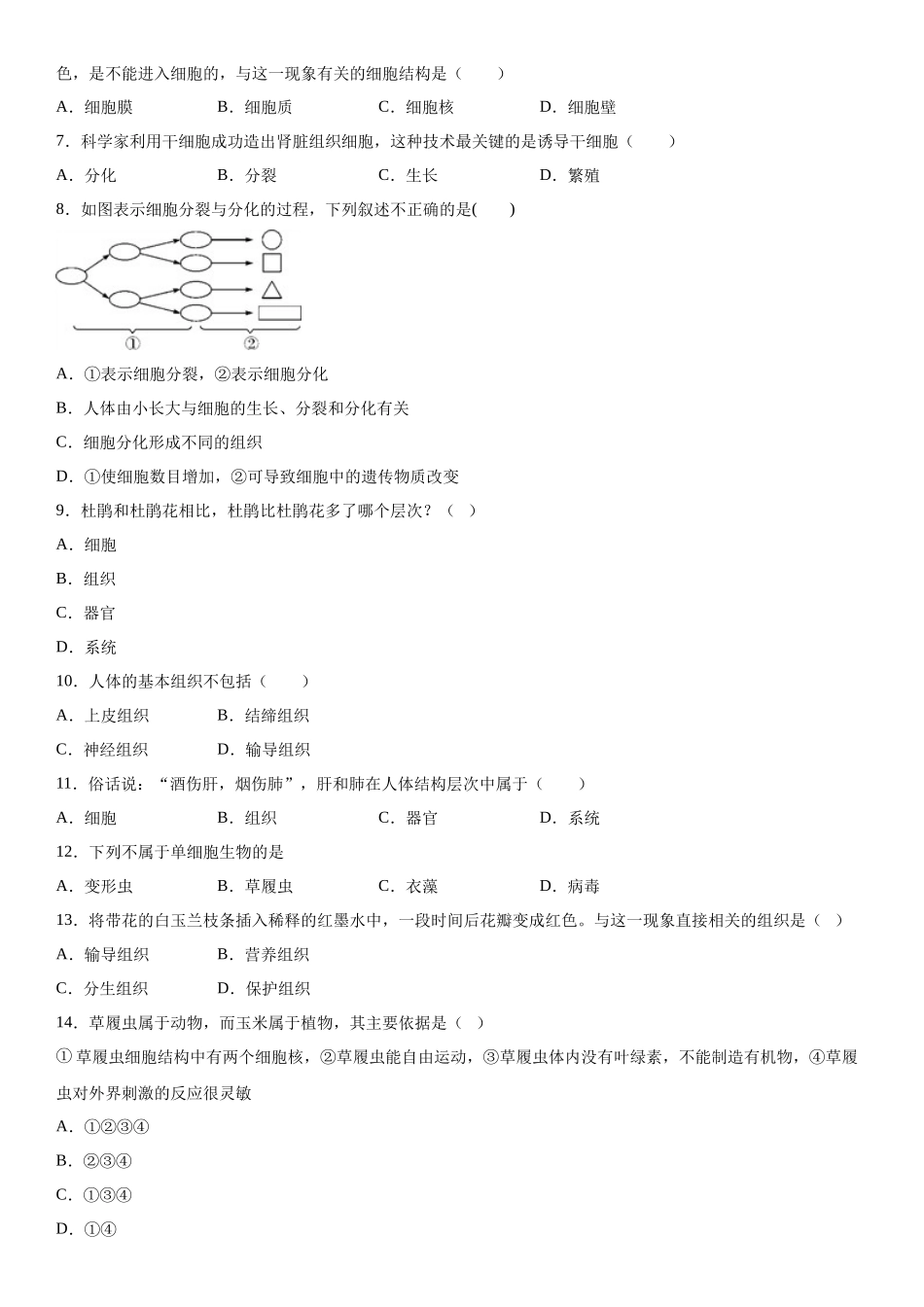 期中生物试题11(1)_七年级上册.docx_第2页