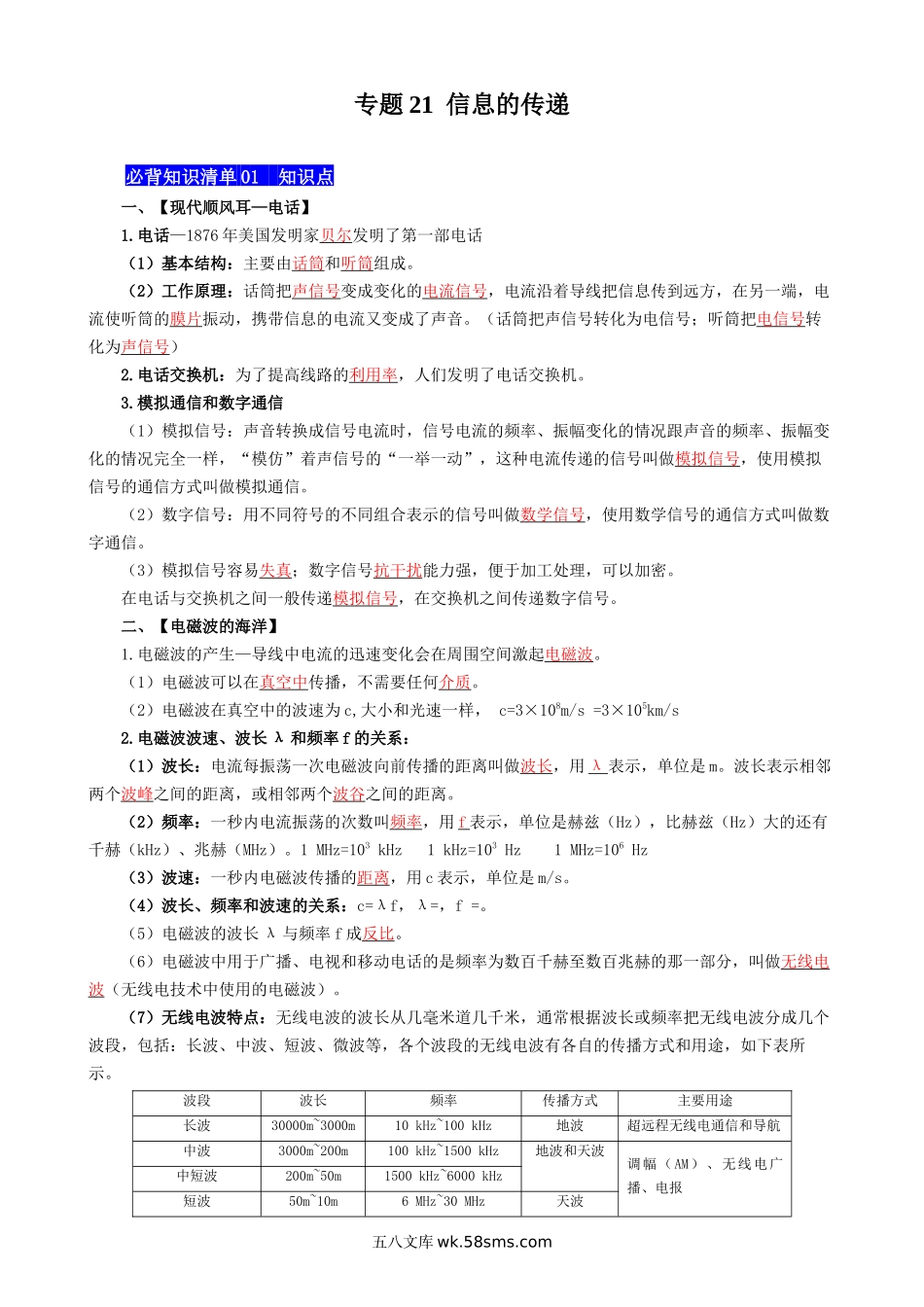 专题21 信息的传递 - 中考【背诵清单】.docx_第1页