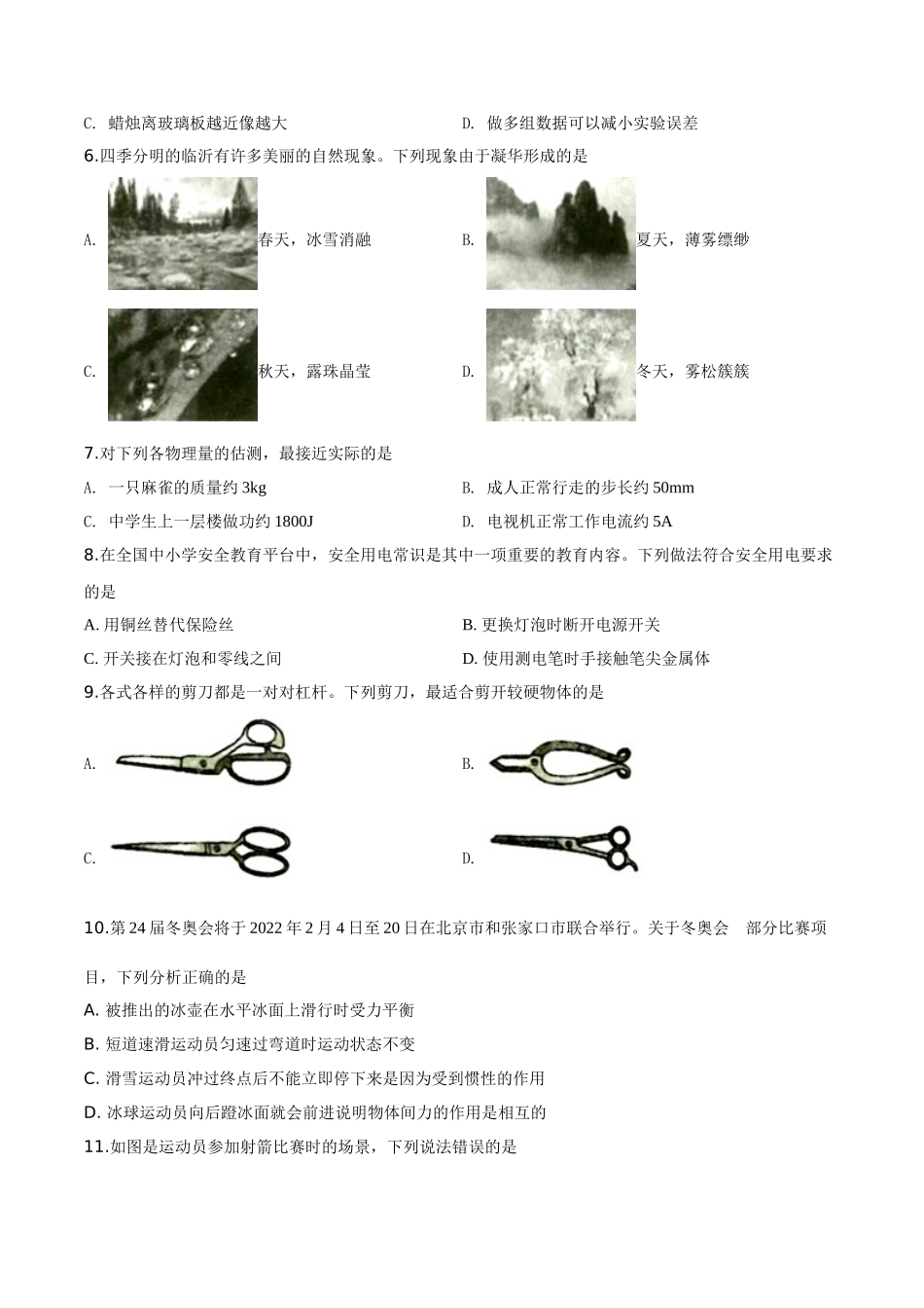 精品解析：2019年山东省临沂市中考物理试题（原卷版）_九年级下册.doc_第2页